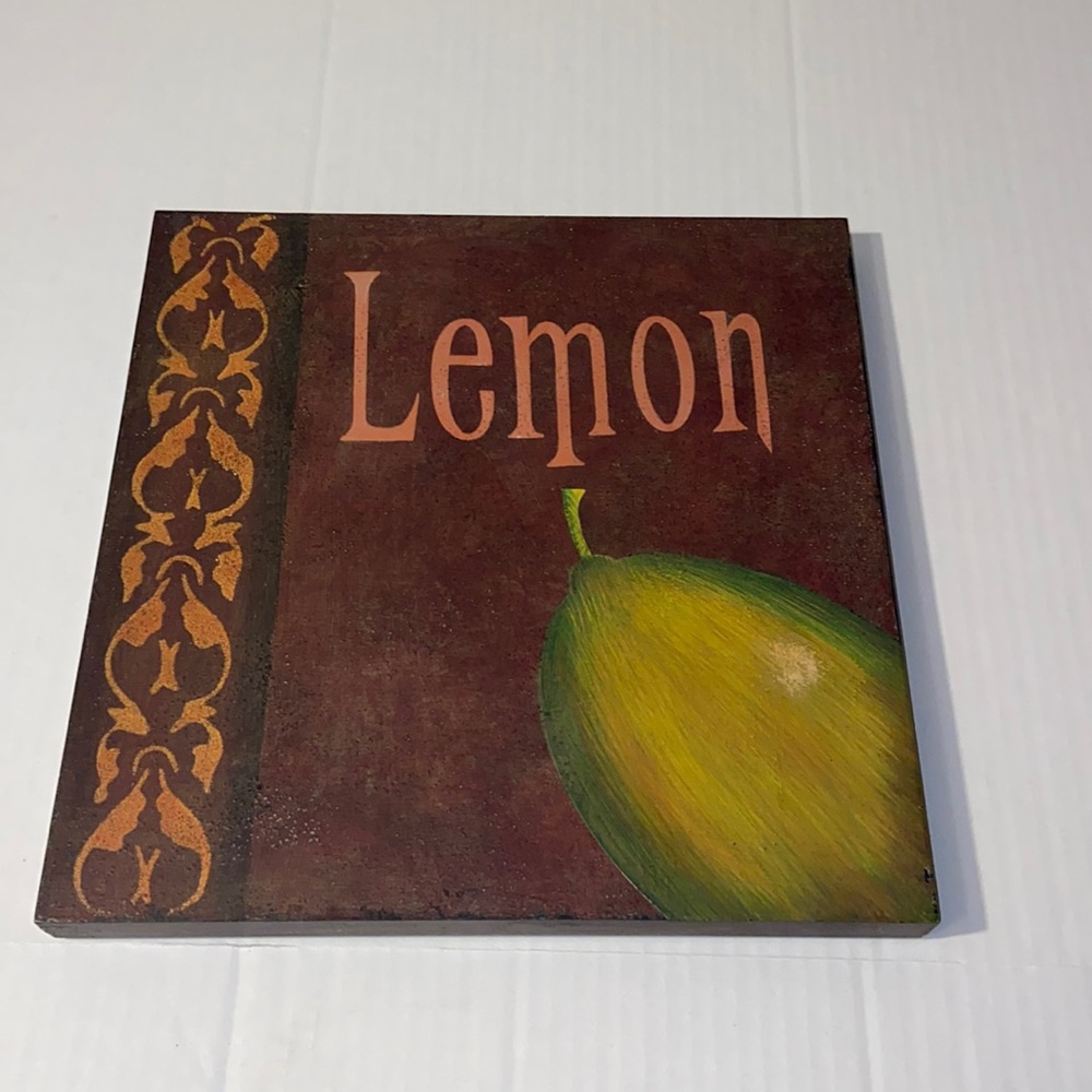 Southern Living At Home 12” X 12” Lemon Botanical Woodblock Art Print Wall Decor